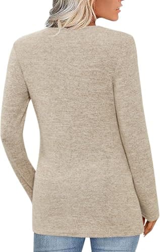 ALPSWARE Tunic Shirt Long Sleeve Basic Top V Neck Tunics Tshirt for Women 2025 Fall Khaki M - Thumbnail 6