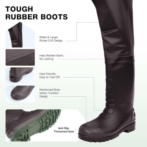 Lekesky Fly Fishing Chest Waders with Boots for Men Women, US Sizes 5–14,2-Ply Nylon/Pvc Waterproof Waders(Brown,M12) - Thumbnail 3