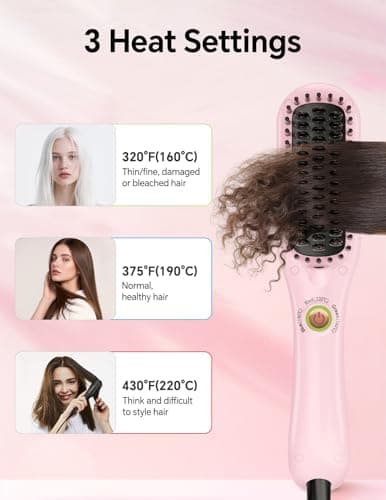 LANDOT Mini Hair Straightening Brush - Compact Ionic Straightening Brush for Frizz-Free Smooth Hair, Lightweight Hot Comb & Travel-Friendly Flat Iron, Blush - Thumbnail 4