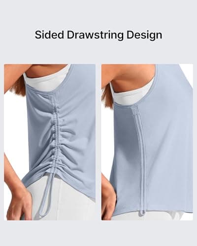 G4Free Running Tank Tops for Women Stretchy High Neck Razor Back Workout Tanks Butter Soft Comfy for Yoga Pilates Top (Light Denim,XL) - Thumbnail 5