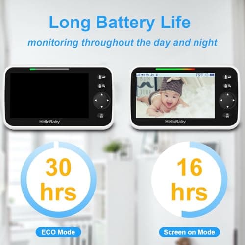 HelloBaby 5" Screen Baby Monitor with 3 Cameras - No WiFi HB6550 Video Baby Monitor, 1000ft Long Range, ECO, 26 Hour Battery, Pan-Tilt-Zoom Night Vision, Temperature Sensor & 2-Way Audio, 8 Lullabies - Thumbnail 4