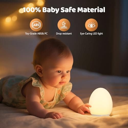 MediAcous Night Light for Kids, Baby Egg Light for Nursery, 7 Colors Changing & Stepless Dimming, Soft Silicone Touch Night Lamp with 1 Hour Timer, Rechargeable Nursery Night for Breastfeeding - Thumbnail 3