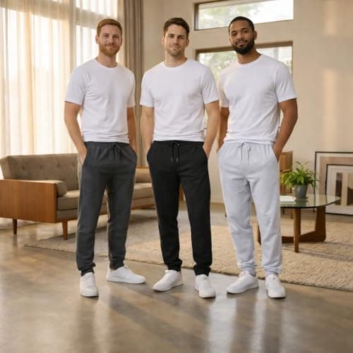 BROOKLYN'S BEST Pack of 3 Men Jogger Pants - Sweatpants for Men with Pockets, Elastic Waistband, Cuffed Ankles, Active Fleece Athletic and Workout Pants - Black/Charcoal/Heather Grey, X-Large - Thumbnail 2
