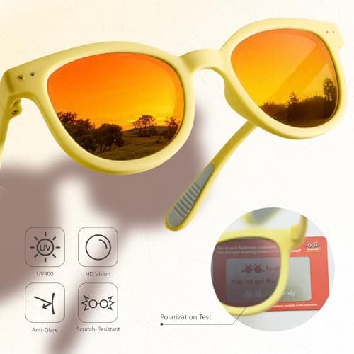 EYEBUDDY Kids Toddler Sunglasses Age 2-4/3-5 Boys Girls Polarized UV Protection Sun Glasses for Age 2-8 (Age 2-8/2-Pack, A9-Kids Sunglasses-Dazzling Pink & Yellow) - Thumbnail 3