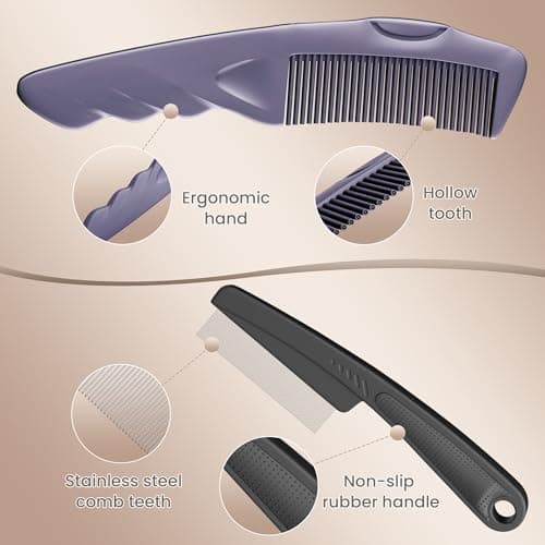 Dandruff Comb 2PC Upgraded Fine Tooth Scalp Detox for Women Men Kids, Stainless Steel Scalp Sweep Massage Lice Removal Hair Care Tool, Purple - Thumbnail 5
