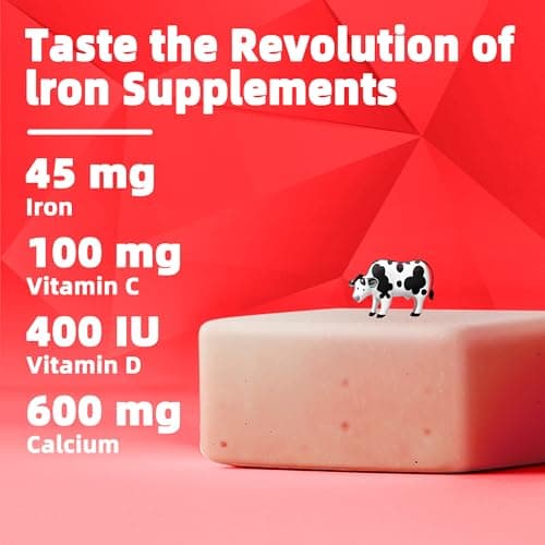 Parhaat Iron Soft Chew Supplement with Vitamin C | Strawberry Flavored | Gluten Free | Iron Supplement for Women Men and Kids | 60 Count | 2 Month Supply - Thumbnail 2