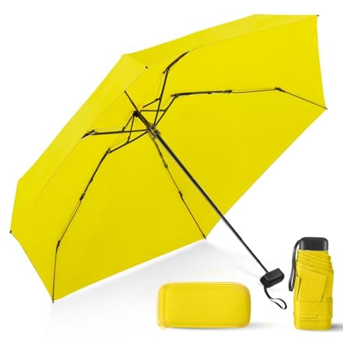 LEAGERA Compact Travel Umbrella with Case - Mini Umbrella for Purse, Small Lightweight &Tiny Umbrellas Design Perfect for Parasol Outdoor Sun&Rain,Yellow - Image 1
