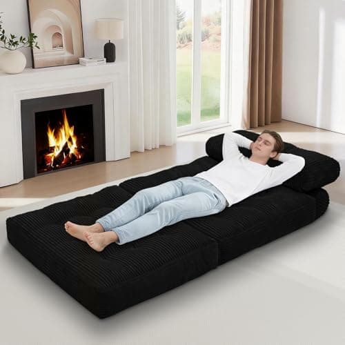 SIMFLAG Folding Sofa Bed, Convertible Sleeper Chair with Pillow & Handle, Foldable Mattress Futon Chair Bed Lounge with Back Support, Comfy Floor Sofa for Living Room Bedroom, Black, Single - Thumbnail 4