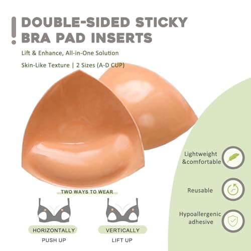 Veigot Double-Sided Sticky Bra Inserts - Natural Push-Up Lift Pads, Lightly Padded Reusable Adhesive Bra Pads for A-D Cup Beige - Thumbnail 3