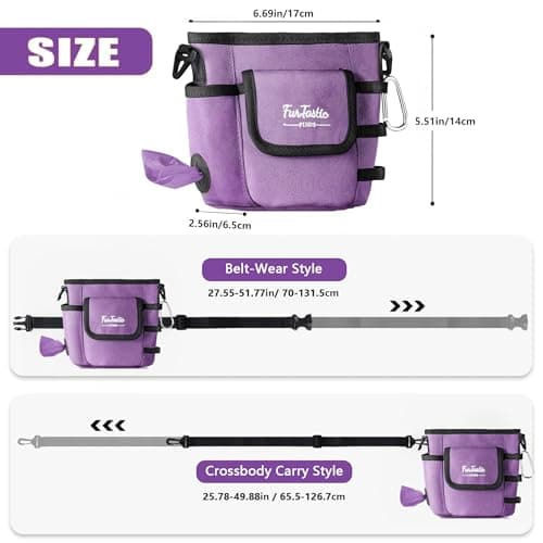 FurtasticFinds Dog Treat Pouch with Quick-Release Magnetic Closure, 3-Way Wear Treat Bags, 900D Waterproof Fabric, 4 Storage Spaces, Treat Pouch for Pet Training Walking (Purple) - Thumbnail 6