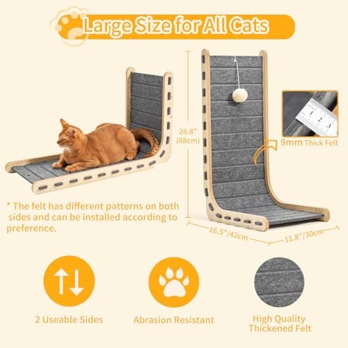 Nxwjoy Cat Scratch Pad Felt Cat Scratcher for Indoor Cats Scratching Board Scratchers for Large Cat Scratch Furniture Protector with Ball Kitten Toys L Shape 26.8 Inch Grey - Thumbnail 3