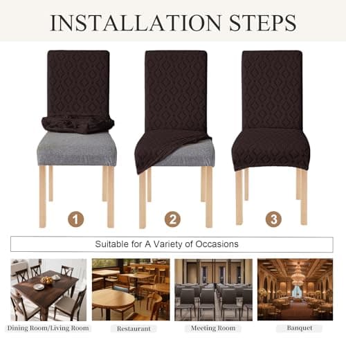 Genina Waterproof Chair Covers for Dining Room Set of 6, Removable Washable Chair Slipcover Protectors, Chocolate - Thumbnail 6