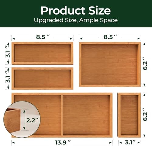 keechee Carbonized Bamboo Kitchen Drawer Organizer (Bundle: 5pc Organizers Set) - Thumbnail 4