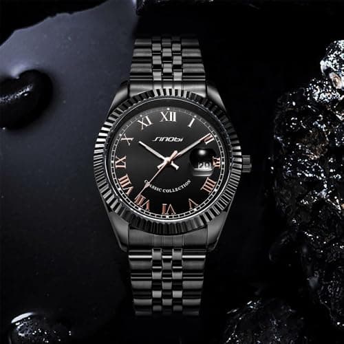SINOBI Men's Luminous Hand Calendar Date Quartz Watch Classic Stainless Steel Watches for Men (Black) - Thumbnail 5