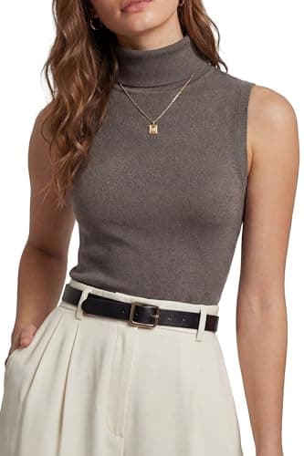 Arach&Cloz Womens Cashmere Mock Neck Tank Tops Sleeveless Vest Short Sleeve High Turtleneck Fall Spring Lightweight Trendy Summer Sweater Soft Slim Fit Work Business Casual Outfits 2026 Coffee L - Image 1