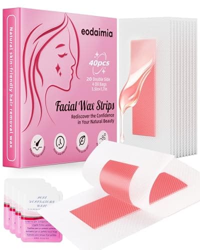 eodaimia 40pcs Wax Strips For Face, 40 Facial Wax Strips For Women, Waxing Kit For Women's Face, Eyebrow, Lip, Chest, Body & 4 Calming Oil Wipes, Face Waxing Strips For All Skin Types - Image 1