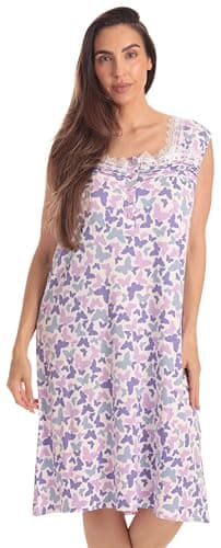 Dreamcrest Women's Sleeveless Henley Nightgown, Soft Stretch Sleep Dress with Lace Trim, Butterfly, 1X - Image 1