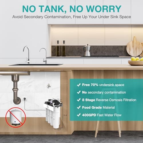 SimPure T1-400UV Tankless Reverse Osmosis System with UV, NSF/ANSI 58 Certified, Under Sink RO Water Filter System 400 GPD, 8 Stage Filtration Near 0 TDS, Built-in Pump, BPA Free, 1.5:1 Pure to Drain - Thumbnail 4