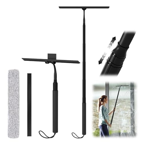 Shower Squeegee for Glass Doors, 15-51" Telescopic Shower Squeegee with Long Handle, Squeegee for Window Cleaning, Extendable Window Cleaner Tool for Tile Walls, Sliding Door, Floor, Car Windshield-BK - Image 1