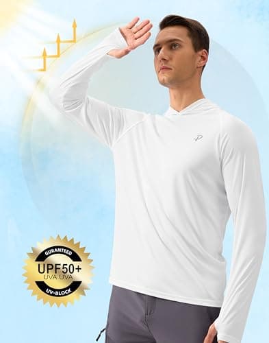 Pudolla Men's Sun Protection Hoodie Shirts UPF 50+ Rash Guard SPF Long Sleeve Fishing Shirt for Men Swim Hiking Boating(White XXX-Large) - Thumbnail 4