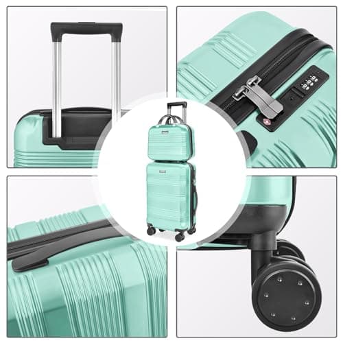 GigabitBest 2-Piece Carry On Luggage Set, 14-Inch Makeup Case & 20-Inch Suitcase, PC+ABS Hardshell, TSA Lock, Detachable 360° Spinner Wheels, Lightweight Travel Suitcase for Short Trips(Green) - Thumbnail 6