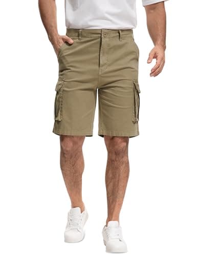 AOHIKE Work Shorts for Men 7 Pockets - 9" Classic Cargo Shorts Above Knee for Summer Casual Travel, Khaki XXL - Image 1