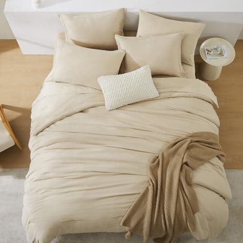 WRENSONGE Super King Plus Size Comforter Set- 7 Pieces Beige Bed in a Bag Super King Plus with Fitted Sheet, Flat Sheet, 2 Pillow Shams, and 2 Pillowcases- Warm Bed Set for All Season - Thumbnail 2