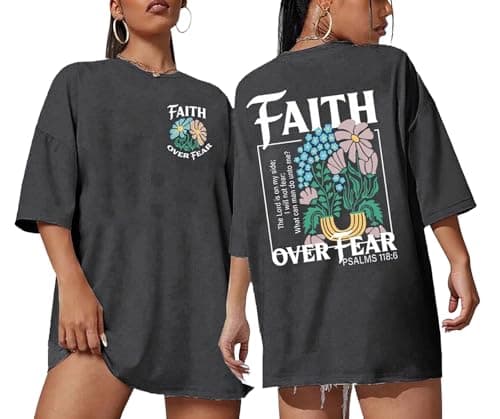 Christian Shirts for Women Oversized Faith Over Fear Boho Tops God Bible Verse Inspirational Tees Jesus Religious Gifts - Image 1