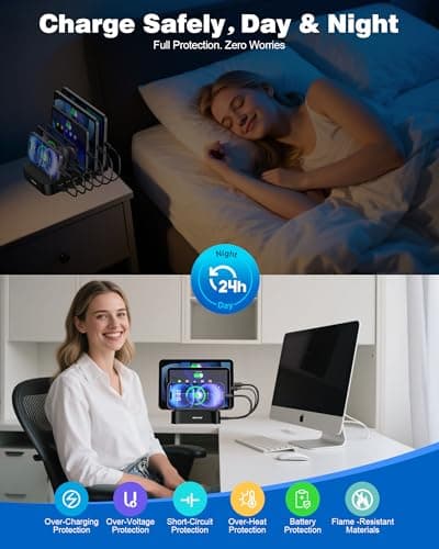 MSTJRY Charging Station for Multiple Devices : 6 Port USB Charger Stations - Family Multi-Device Organizer Charging Dock - Designed for iPhone iPad Android Cell Phone Tablet and Electronic, Black - Thumbnail 4