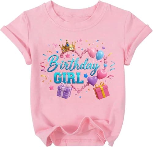 Birthday Shirt Girl Birthday Girls Letter Print T-Shirt 4-12 Year Toddler Kids Gifts Short Sleeve Tees Top