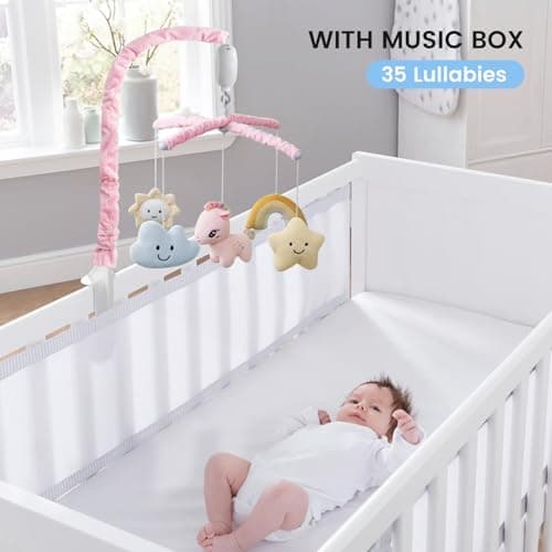 Feisike Crib Mobile for Girls - Baby Mobile for Crib with 35 Lullabies, 3 Modes Digital Musical Box（Turn Only, Music Only, Turn & Music, Pink, Nursery Toys, Nursery Decor, Knob Type - Thumbnail 2