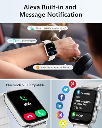 Smart Watches for Women/Men, Smart Watch for Android Phones and iPhone Compatible, Alexa Built-in, 1.8" Fitness Watches for Women, IP68 Waterproof /Bluetooth Call, Heart Rate/Sleep Monitor, White - Thumbnail 3