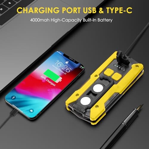 Rechargeable LED Work Light, OTYTY 40W 2000LM Magnetic Work Light Battery Powered Portable Flood Light with Gooseneck Flashlight for Car Repairing, Camping, Inspection - Thumbnail 6