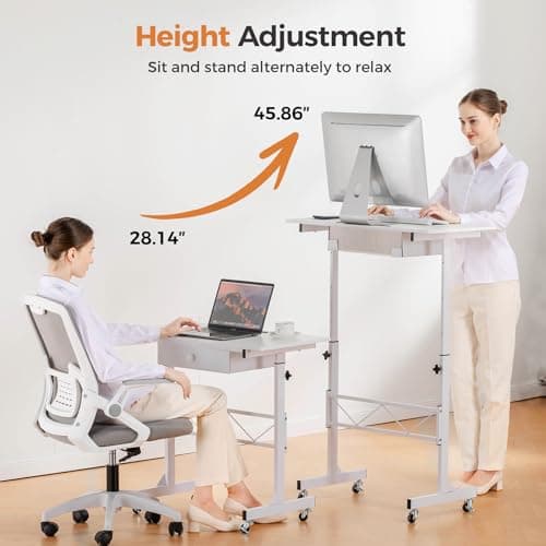 COMHOMA Small Standing Desk Adjustable Height Small Computer Desk Mobile Portable Rolling Laptop Table with Wheels 32" Computer Workstation Sit Stand Desks Portable Standing Table Treadmill desks - Thumbnail 4