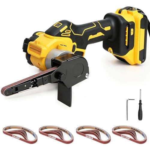 Cordless Belt Sander for Dewalt 20V Battery, 3/8"x13" Mini Detail Sander with 20PCS Belts, 360° Adjustable, LED Display, Finger Sander for Wood, Paint, Metal Rust, DIY (Battery Not Included) - Image 1