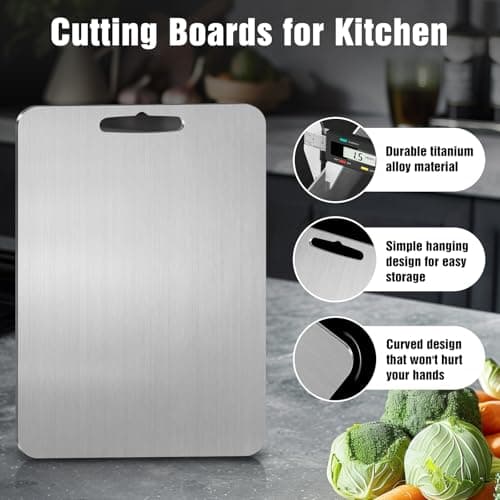 Titanium Cutting Board for Kitchen - 100% Pure Titanium Cutting Boards Non Toxic - 2025 New Upgrade Double Sided Metal Chopping Boards for Meat, Vegetables, Fruits, Dishwasher Safe (12" x 9", 1-Pack) - Thumbnail 6
