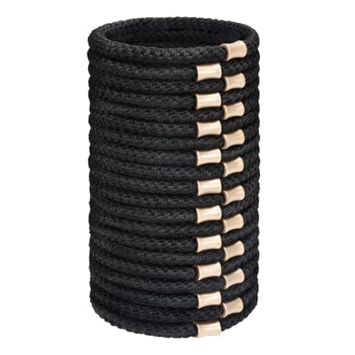 JessLab 20PCS Braided Hair Ties for Women, No Damage Hair Elastics with Accent, Seamless No Crease Boho Bracelet Ponytail Holder, Classic Black