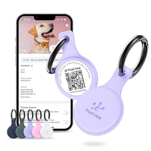 PawView Dog ID Tag with QR Code & NFC, Silent Silicone Dog Name Tags Personalized for Pets- Scan QR for Instant Location Alert, Emergency Contact and Modifiable Pet Profile (Purple) - Image 1