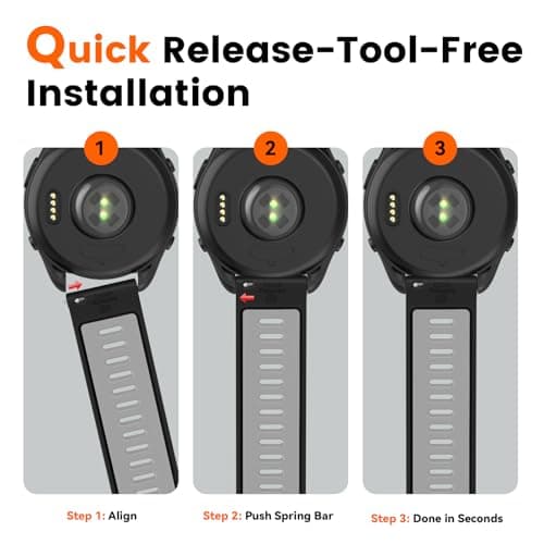 Velocarer Watch Band for Garmin Forerunner 265/Forerunner 255/Vivoactive 4/Venu 3/Venu 2, 22mm Quick Release Silicone Sport Bands, Black & Gray - Thumbnail 5