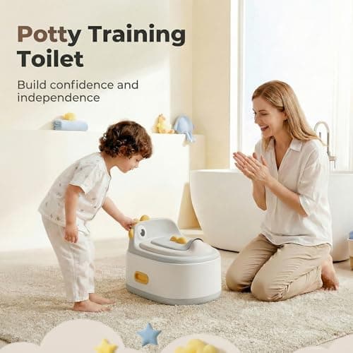 Toddler Potty Toilet for Baby 3-in-1 Training Seat, Potty Chair for kids Portable Removable Seat with Sturdy Step Stool, Splash Guard & Comfortable Backrest, Bowl Easy to Clean - Thumbnail 4