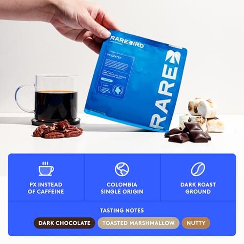 Rarebird Px Coffee – Award Winning Specialty Coffee with Paraxanthine | Caffeine Alternative for Clean Energy, Focus, Sleep, & Metabolism Support | Low Acid | 100% Single-Origin Arabica Decaf | Dark Roast, Ground, 12oz - Thumbnail 3