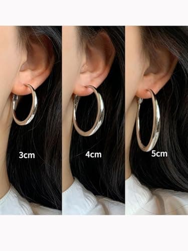 Matte Large Gold Hoop Earrings for Women Sliver Hoop Earrings Lightweight 925 Sterling Silver Hoops Chunky Trendy Earrings Dainty Simple Wedding Prom Bridal Party Jewelry Gifts (5CM Sliver Style 3) - Thumbnail 5