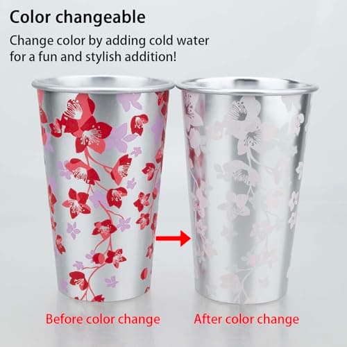 TJ Color Changing Aluminum Metal Cups, Reusable Party Cup Set, Aluminum Drinking Cups, Set of 4, 15 oz - Thumbnail 3