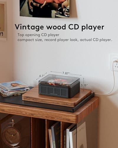 CARONSORT CD Player with Speakers Bluetooth Nostalgic Retro Portable CD Players for Home Wood Music Player FM Radio for Home Wired and Remote Control-Black - Thumbnail 5