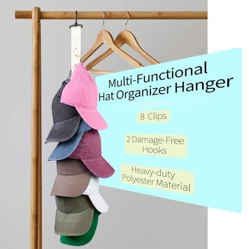 Oeyliz Hat Organizer Baseball Caps Rack Hangers 2PCS Door Hat Racks with 8 Stainless Steel Clips Cap Wall Holder Closet Storage Organizer Over Door Wall Caps Storage Hangers Beige - Thumbnail 2