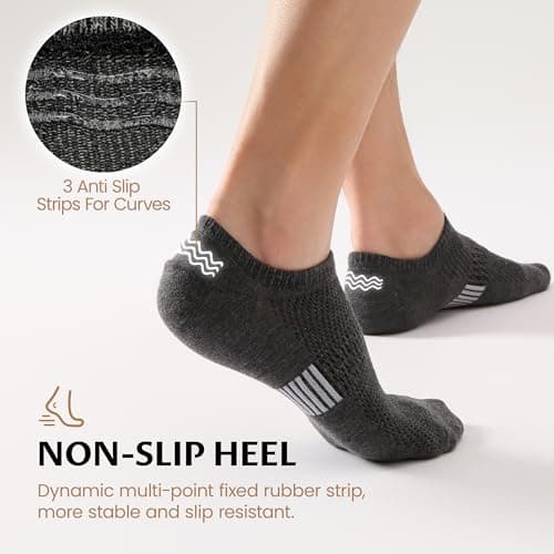 Sunew 8 Pairs Womens Mens No Show Socks Low Cut Cushioned Non Slip Invisible Boat Socks for Running Working Black White Dark Grey Beige Medium - Thumbnail 5
