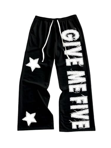 VIPWOLF Men's Graphic Stacked Sweatpants Streetwear Gothic Drawstring Flared Sweat Pants Black Star Medium