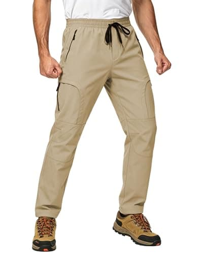 AGVNG Mens Cargo Pants 5 Pockets Waterproof Lightweight Quick Dry Work Tactical Hiking Pants UPF 50+ Elastic Waist Drawstring Cuff Golf Casual Athletic Workout Khaki S - Thumbnail 2