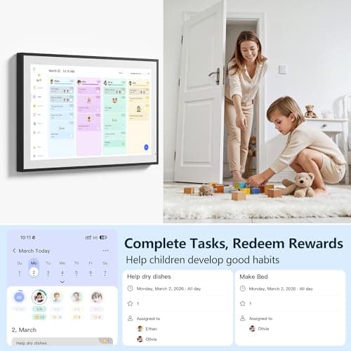 Digital Calendar, 15.6 Inch Wall Planner Electronic Calendar & Chore Chart, Smart Touchscreen Interactive Display for Family Schedules, Great for Organizing Your Routines, Wall & Desk Mountable - Thumbnail 3