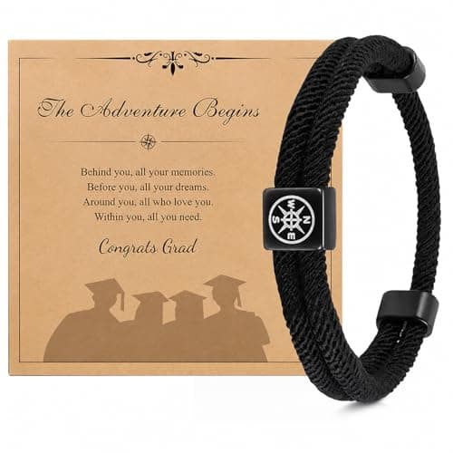 Graduation Gifts Bracelet for Him Her, High School College Graduation Bracelet 2026 withThe Adventure Begins Card, Class of 2026 Gifts Adjustable Woven Cord Compass Bracelet for Men Son Daughter Granddaughter Boyfriend Brother Grandson - Image 1